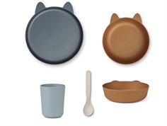 Liewood rabbit whale blue multi mix dining set Paul (4-pack)